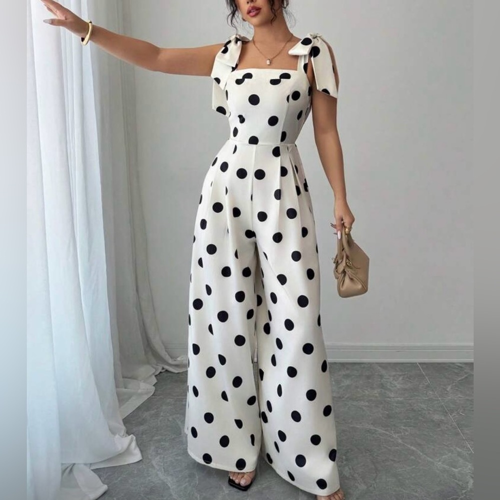 Polka Dot Jumpsuit - Black and White - Picture 4 of 6